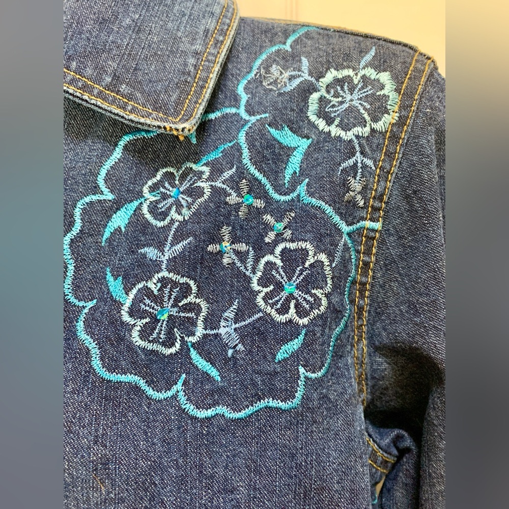 Tradition Country Collection Vintage Denim Jean Jacket Embroidered Sz XL Sequins - Picture 2 of 15